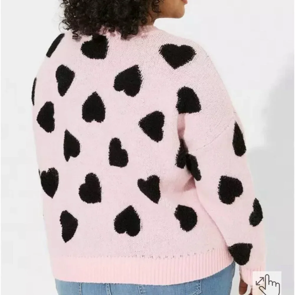 Torrid Size 1x Pink Hearts Valentine’s Day Vegan Cashmere Pullover Sweater - Picture 2 of 9